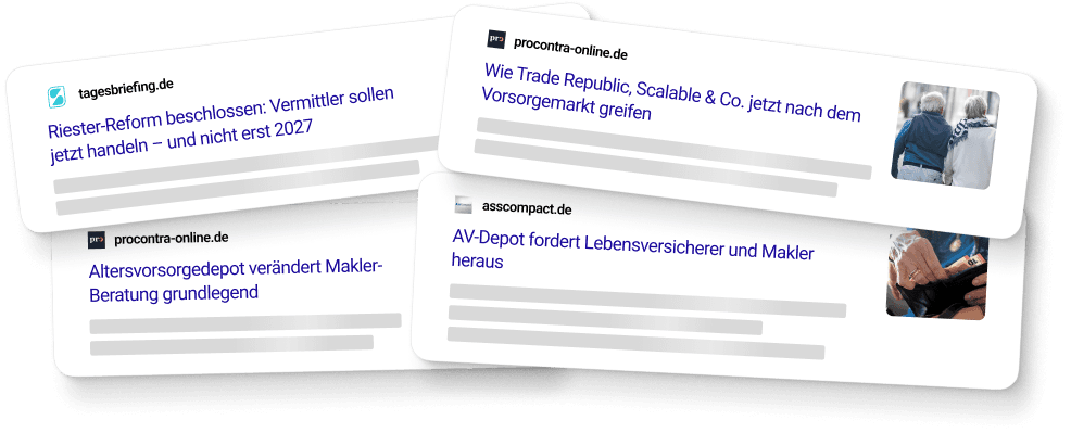 Schlagzeilen zur Riester-Reform, zum Altersvorsorgedepot und zum Wettbewerb durch digitale Anbieter